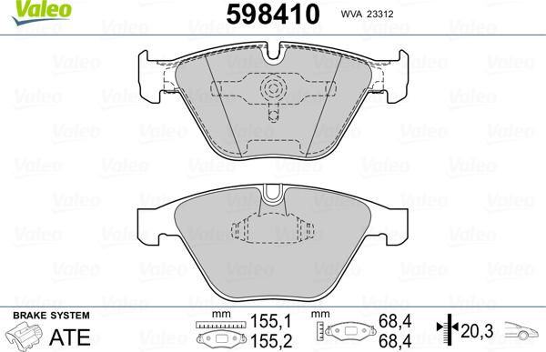 Valeo 598410 - Тормозные колодки, дисковые, комплект unicars.by