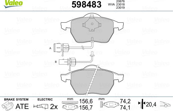 Valeo 598483 - Тормозные колодки, дисковые, комплект unicars.by