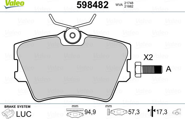 Valeo 598482 - Тормозные колодки, дисковые, комплект unicars.by