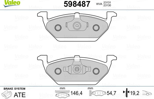 Valeo 598487 - Тормозные колодки, дисковые, комплект unicars.by