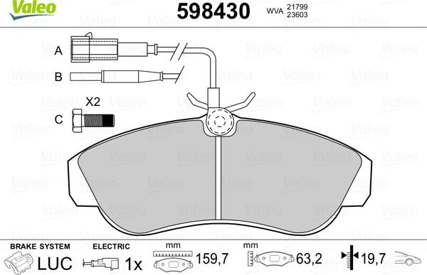 Valeo 598430 - Тормозные колодки, дисковые, комплект unicars.by