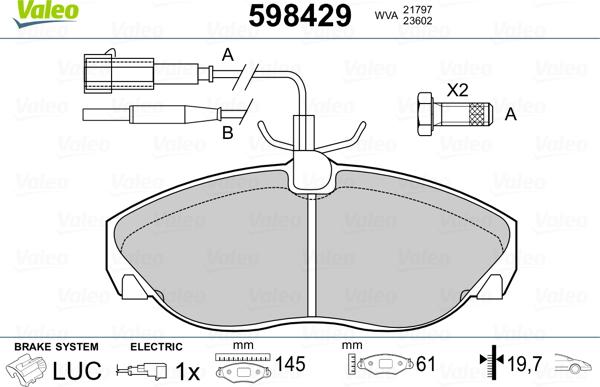 Valeo 598429 - Тормозные колодки, дисковые, комплект unicars.by