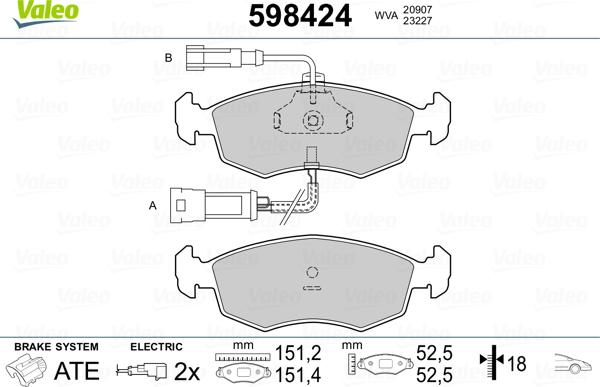 Valeo 598424 - Тормозные колодки, дисковые, комплект unicars.by