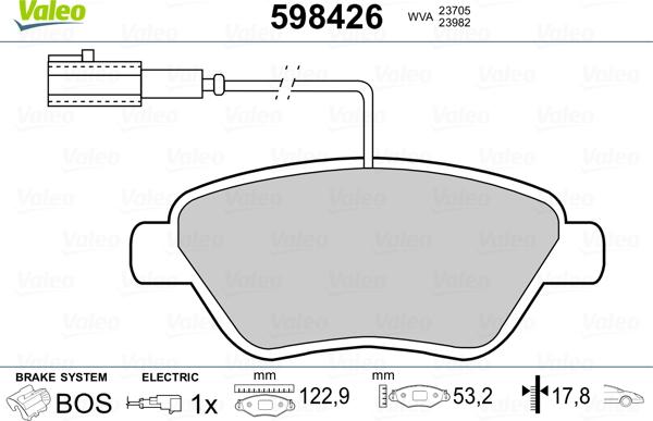 Valeo 598426 - Тормозные колодки, дисковые, комплект unicars.by