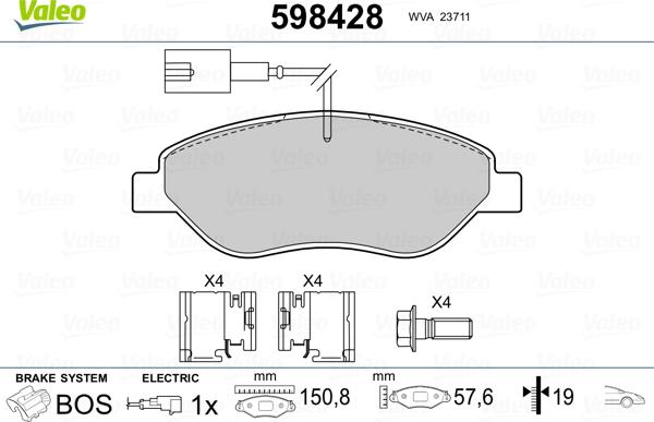 Valeo 598428 - Тормозные колодки, дисковые, комплект unicars.by