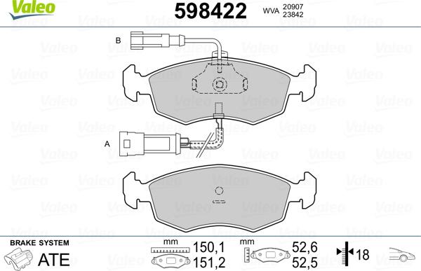 Valeo 598422 - Тормозные колодки, дисковые, комплект unicars.by