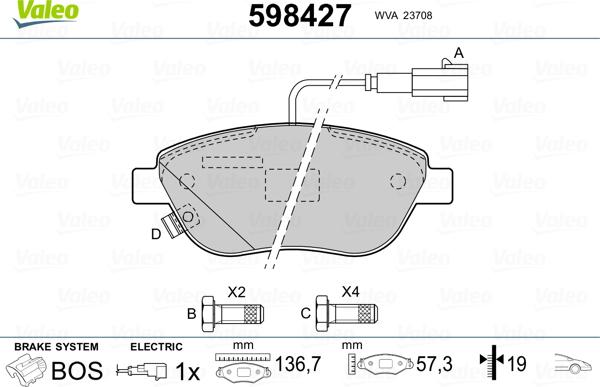 Valeo 598427 - Тормозные колодки, дисковые, комплект unicars.by