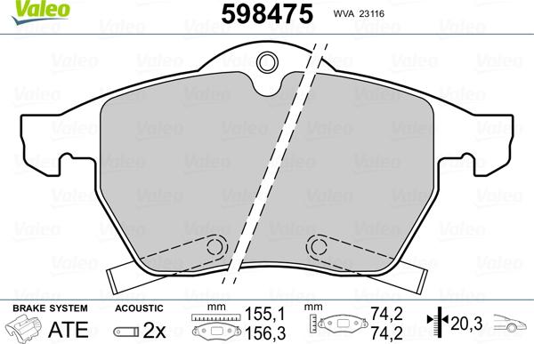 Valeo 598475 - Тормозные колодки, дисковые, комплект unicars.by