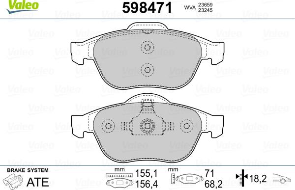 Valeo 598471 - Тормозные колодки, дисковые, комплект unicars.by