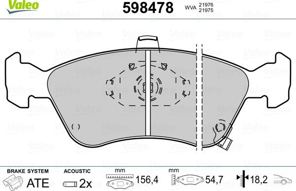 Valeo 598478 - Тормозные колодки, дисковые, комплект unicars.by