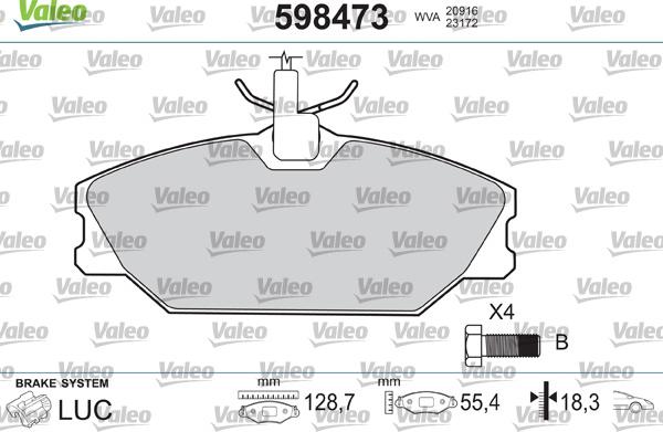 Valeo 598473 - Тормозные колодки, дисковые, комплект unicars.by