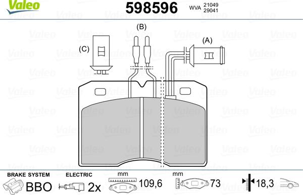 Valeo 598596 - Тормозные колодки, дисковые, комплект unicars.by