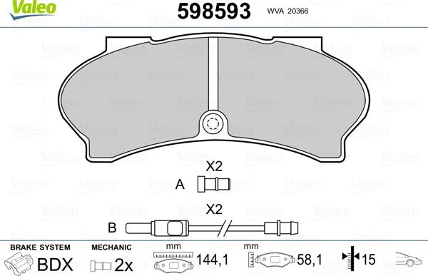 Valeo 598593 - Тормозные колодки, дисковые, комплект unicars.by