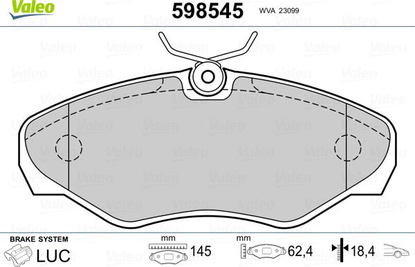 Valeo 598545 - Тормозные колодки, дисковые, комплект unicars.by