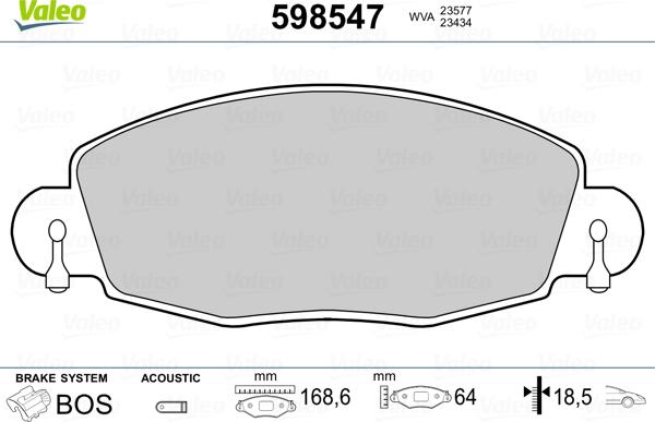 Valeo 598547 - Тормозные колодки, дисковые, комплект unicars.by