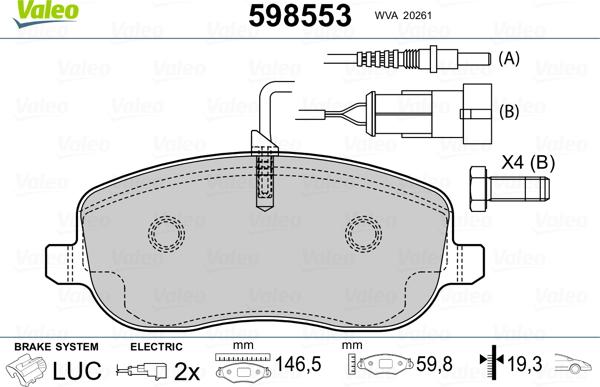 Valeo 598553 - Тормозные колодки, дисковые, комплект unicars.by