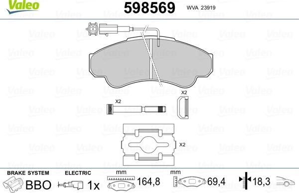 Valeo 598569 - Тормозные колодки, дисковые, комплект unicars.by