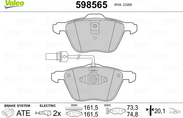 Valeo 598565 - Тормозные колодки, дисковые, комплект unicars.by