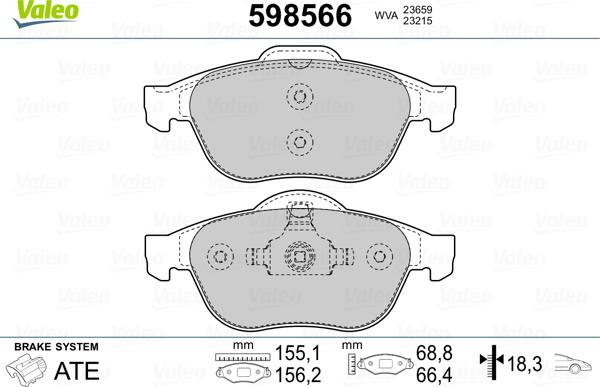 Valeo 598566 - Тормозные колодки, дисковые, комплект unicars.by