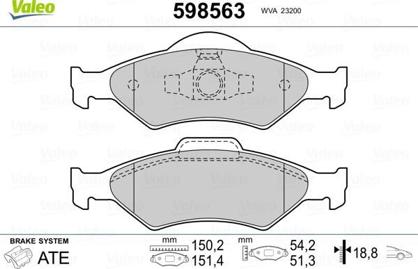 Valeo 598563 - Тормозные колодки, дисковые, комплект unicars.by