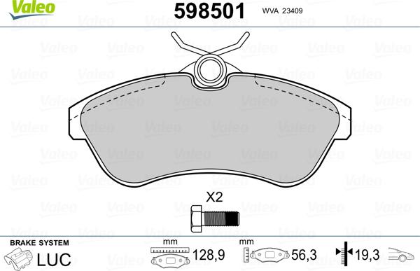 Valeo 598501 - Тормозные колодки, дисковые, комплект unicars.by