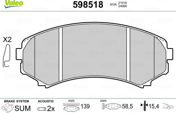 Valeo 598518 - Тормозные колодки, дисковые, комплект unicars.by