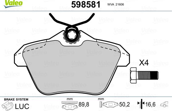 Valeo 598581 - Тормозные колодки, дисковые, комплект unicars.by