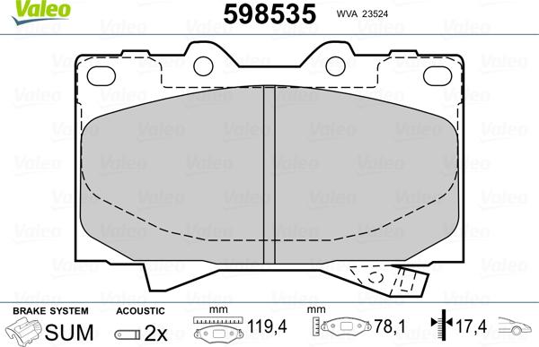 Valeo 598535 - Тормозные колодки, дисковые, комплект unicars.by