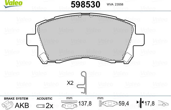 Valeo 598530 - Тормозные колодки, дисковые, комплект unicars.by