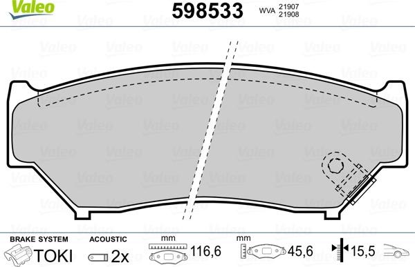 Valeo 598533 - Тормозные колодки, дисковые, комплект unicars.by