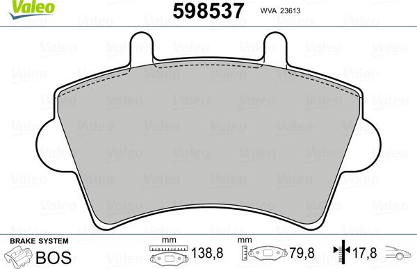 Valeo 598537 - Тормозные колодки, дисковые, комплект unicars.by