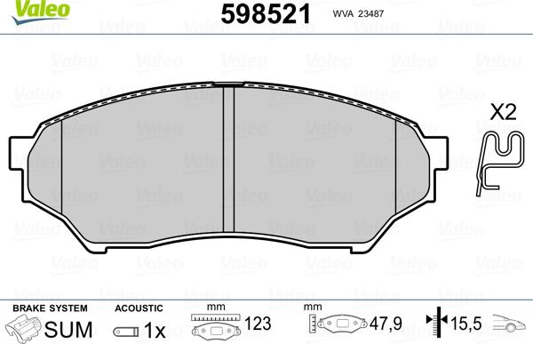 Valeo 598521 - Тормозные колодки, дисковые, комплект unicars.by