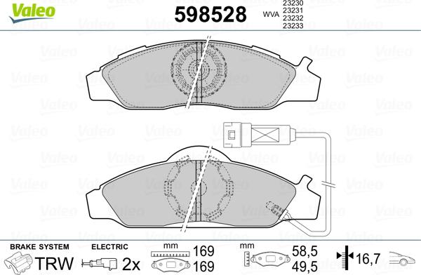 Valeo 598528 - Тормозные колодки, дисковые, комплект unicars.by