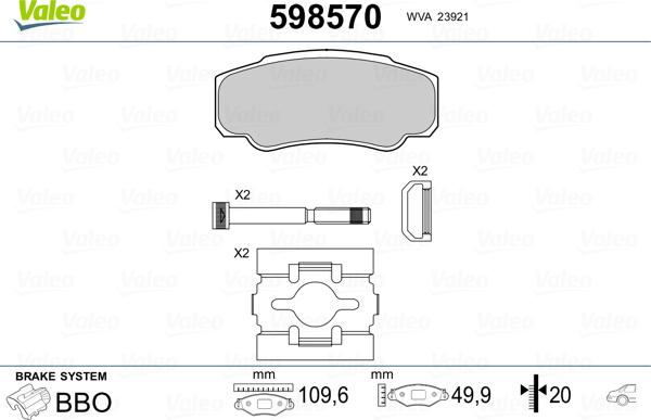 Valeo 598570 - Тормозные колодки, дисковые, комплект unicars.by