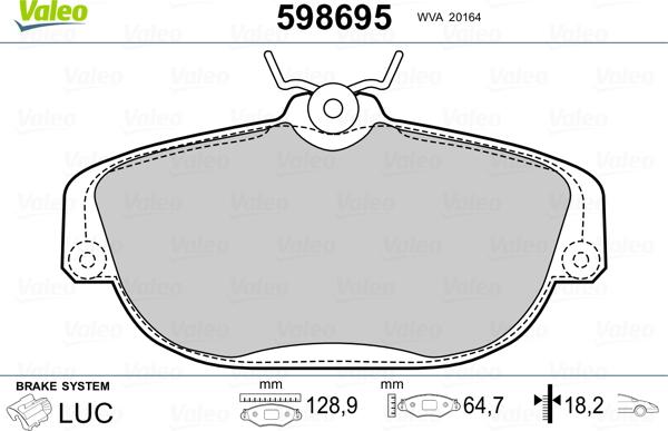 Valeo 598695 - Тормозные колодки, дисковые, комплект unicars.by