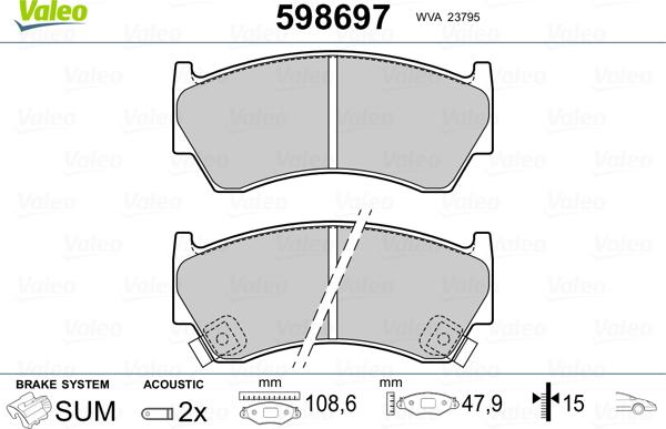 Valeo 598697 - Тормозные колодки, дисковые, комплект unicars.by