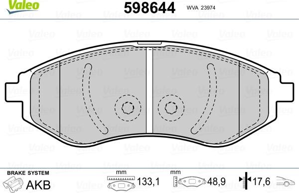 Valeo 598644 - Тормозные колодки, дисковые, комплект unicars.by