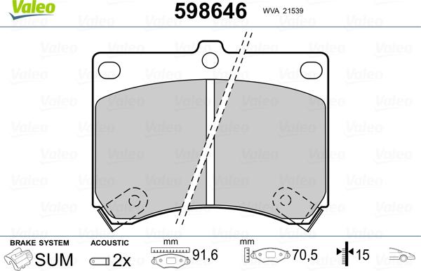 Valeo 598646 - Тормозные колодки, дисковые, комплект unicars.by