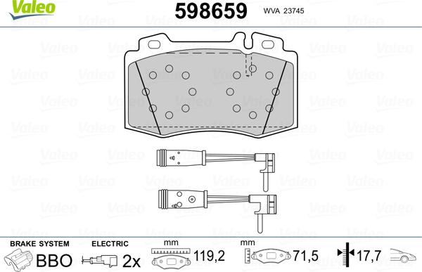 Valeo 598659 - Тормозные колодки, дисковые, комплект unicars.by