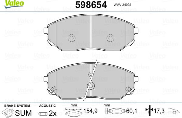 Valeo 598654 - Тормозные колодки, дисковые, комплект unicars.by