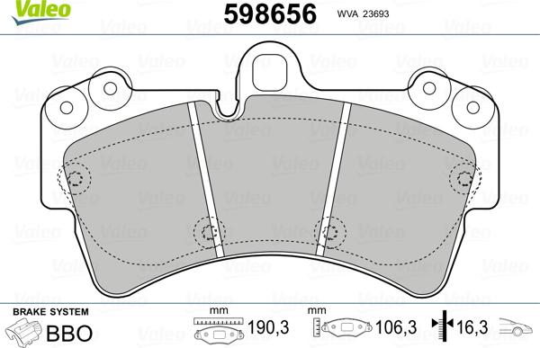 Valeo 598656 - Тормозные колодки, дисковые, комплект unicars.by