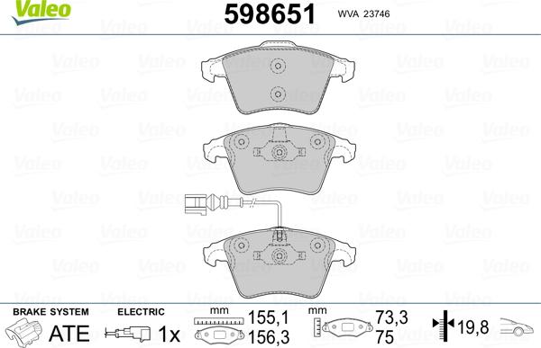 Valeo 598651 - Тормозные колодки, дисковые, комплект unicars.by