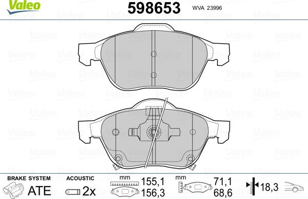 Valeo 598653 - Тормозные колодки, дисковые, комплект unicars.by