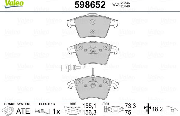 Valeo 598652 - Тормозные колодки, дисковые, комплект unicars.by