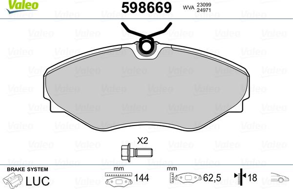 Valeo 598669 - Тормозные колодки, дисковые, комплект unicars.by