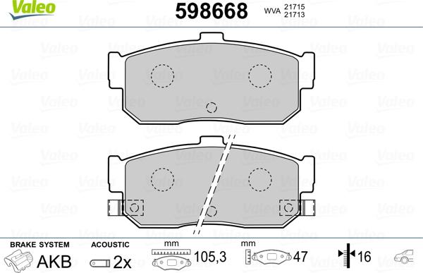 Valeo 598668 - Тормозные колодки, дисковые, комплект unicars.by