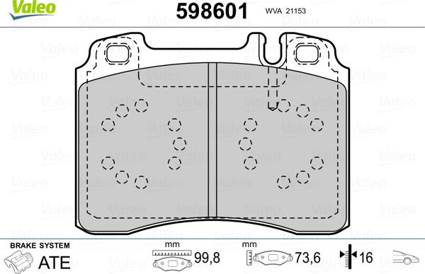 Valeo 598601 - Тормозные колодки, дисковые, комплект unicars.by