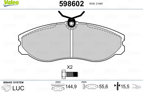 Valeo 598602 - Тормозные колодки, дисковые, комплект unicars.by