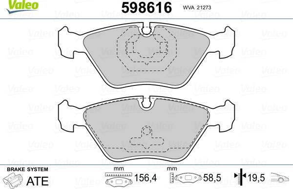 Valeo 598616 - Тормозные колодки, дисковые, комплект unicars.by