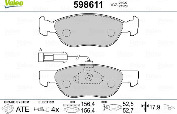 Valeo 598611 - Тормозные колодки, дисковые, комплект unicars.by